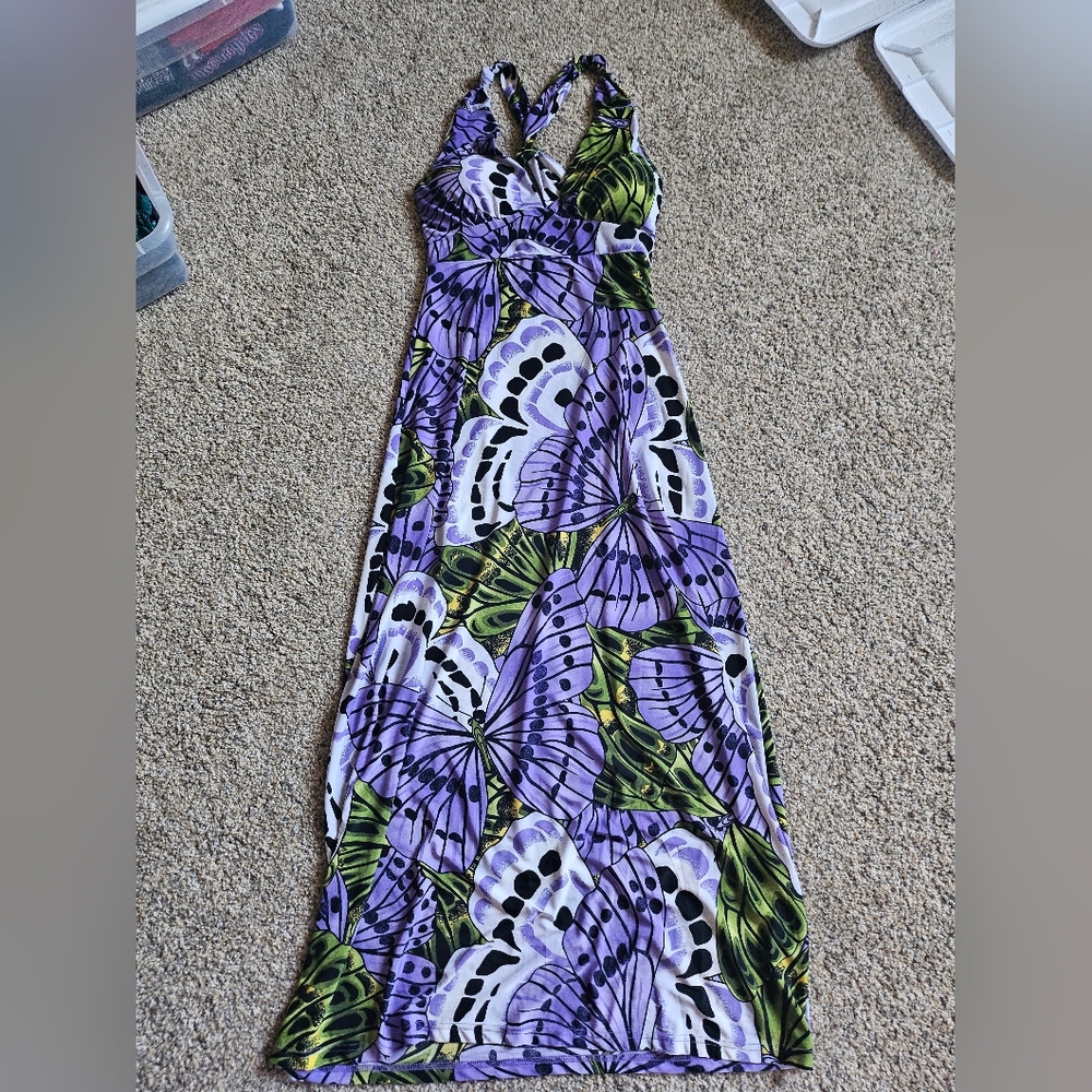 Purple Butterfly Print Women's Dress